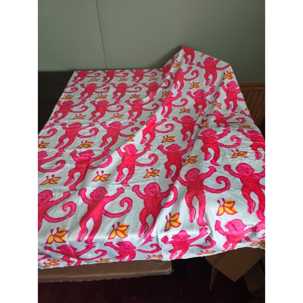 Pink Preppy Monkey Blanket 50x40 And Bookbag